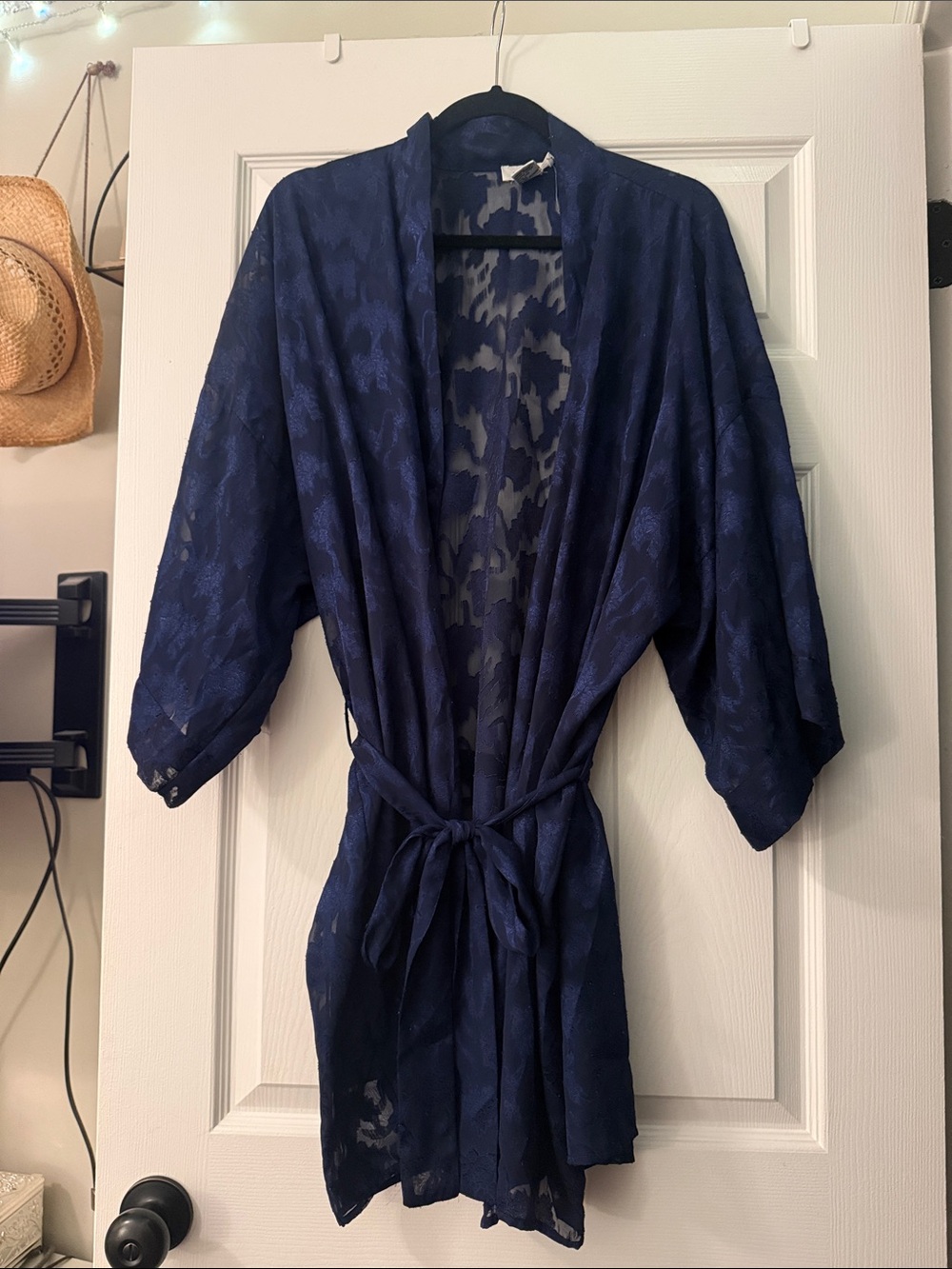 Morgan Taylor Navy Sheer Lace Duster